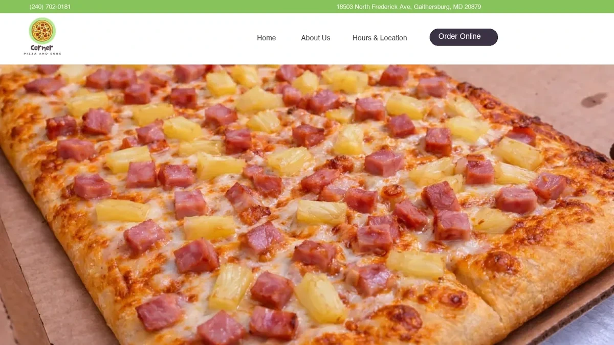 Corner Pizza and Subs home page, a live client website